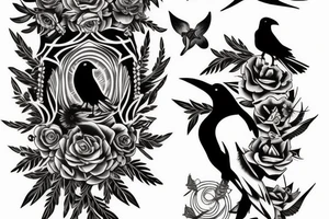 Raven death tree sleeve tattoo idea