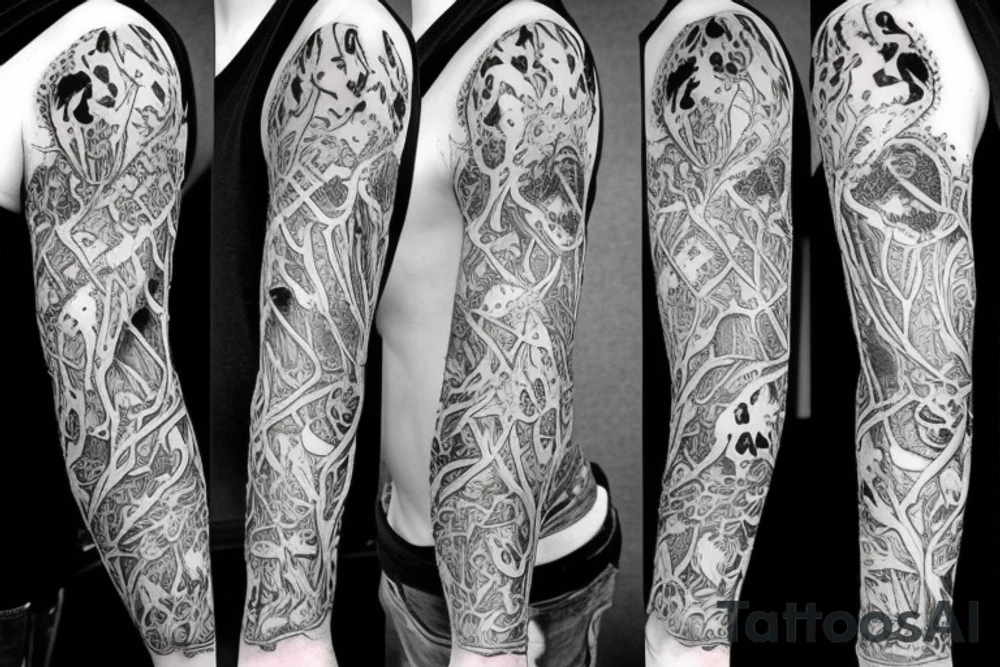 Raven death tree sleeve tattoo idea