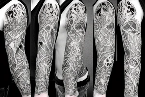 Raven death tree sleeve tattoo idea