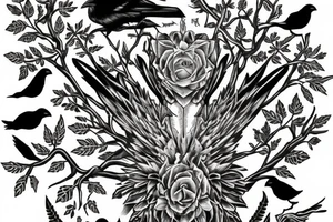 Raven death tree sleeve tattoo idea