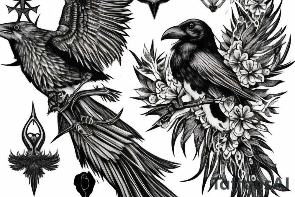 Raven death tree sleeve tattoo idea