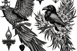 Raven death tree sleeve tattoo idea