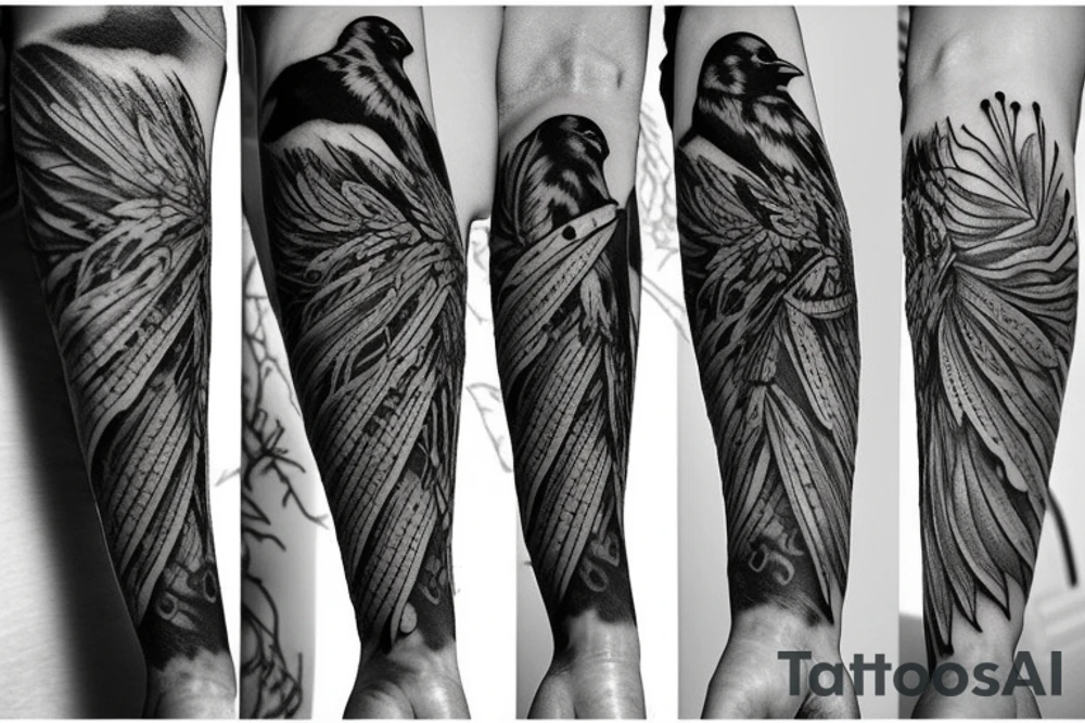 Raven death tree sleeve tattoo idea