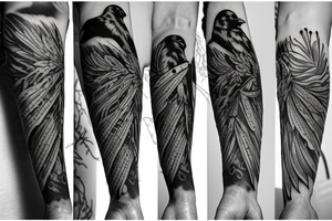 Raven death tree sleeve tattoo idea