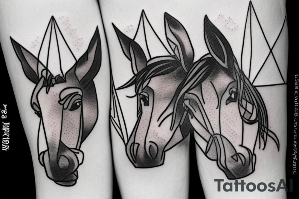 Two strong mules working tirelessly as a team to accomplish a goal. The mules will be facing in the same direction.  Less shading and more line work tattoo idea