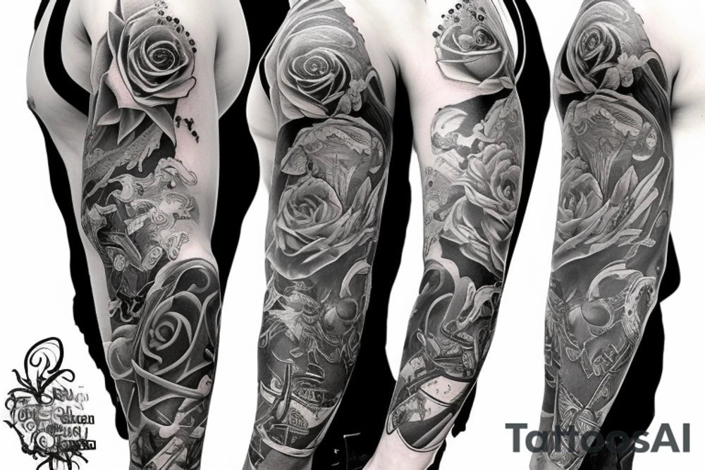 In love and death sleeve tattoo idea