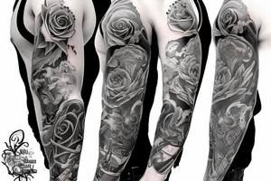 In love and death sleeve tattoo idea