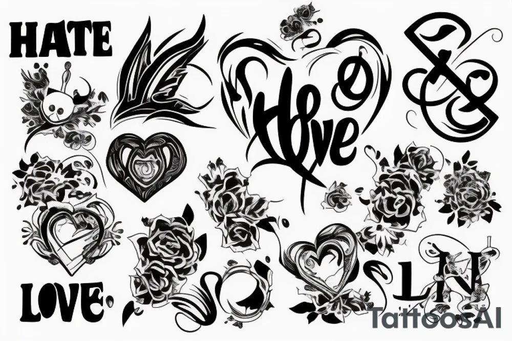 Hate and love sleeve tattoo idea