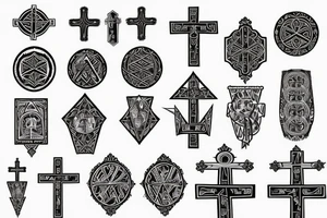 3 Christian Crosses like on calvary in the bible. With Geometric designs radiating around them. Back Tattoo tattoo idea