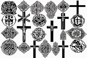 3 Christian Crosses like on calvary in the bible. With Geometric designs radiating around them. Back Tattoo tattoo idea