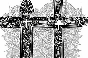 3 Christian Crosses like on calvary in the bible. With Geometric designs radiating around them. Back Tattoo tattoo idea