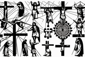 3 Seperate Christian Crosses like on calvary in the bible. Geometric Background. Back Tattoo tattoo idea