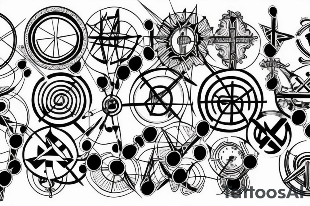 3 single crosses of different sizes inside a circle. tattoo idea