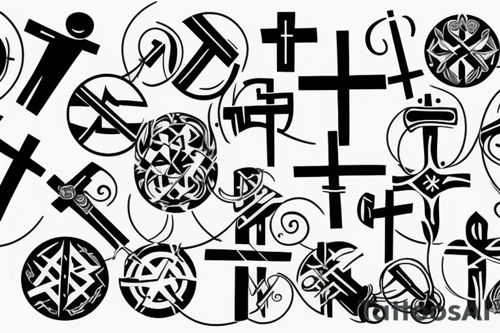 3 single Christian crosses of different sizes inside a circle. Back Tattoo tattoo idea
