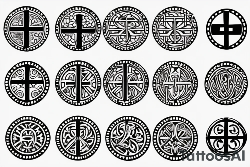 3 single Christian crosses of different sizes inside a circle. Back Tattoo tattoo idea
