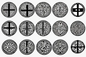 3 single Christian crosses of different sizes inside a circle. Back Tattoo tattoo idea
