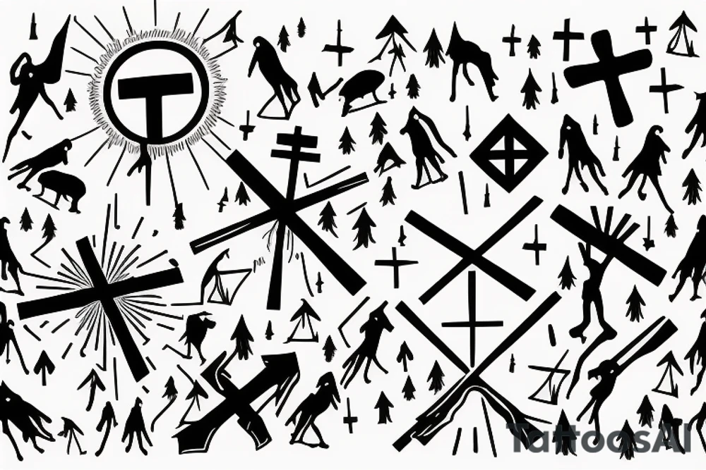 3 single Christian crosses of different on a hill. Sunset Background. tattoo idea