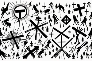 3 single Christian crosses of different on a hill. Sunset Background. tattoo idea