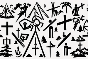 3 single Christian crosses of different on a hill. Sunset Background. tattoo idea