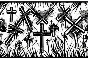 3 single Christian crosses of different sizes on a hill. Sunset Background. tattoo idea