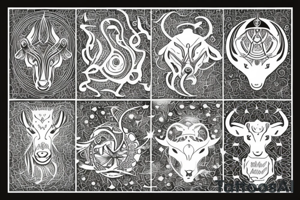 Tattoo combining the astrological symbols for taurus, aries, and scorpio tattoo idea