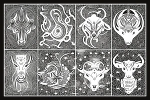 Tattoo combining the astrological symbols for taurus, aries, and scorpio tattoo idea