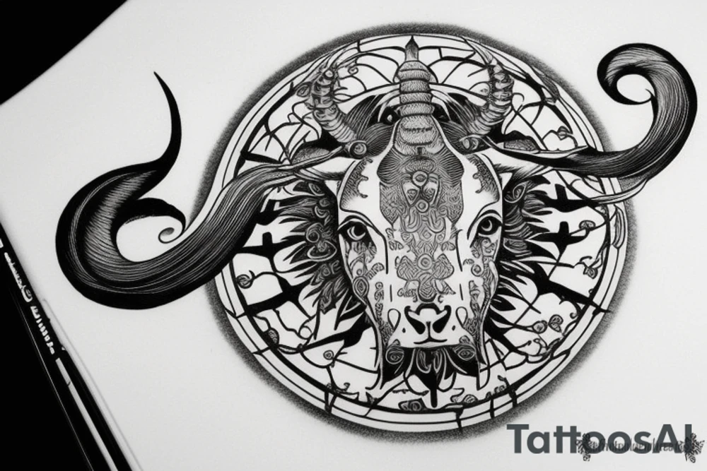 Tattoo that combines the zodiac symbols for taurus, aries, and scorpio tattoo idea