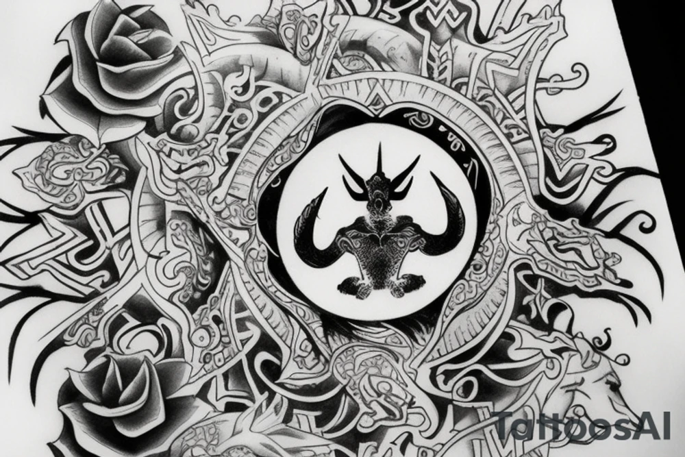Tattoo that combines the zodiac symbols for taurus, aries, and scorpio tattoo idea