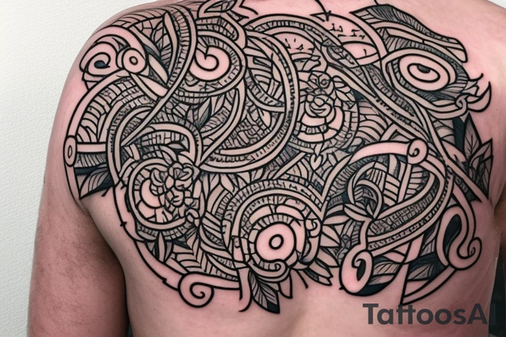 The tattoo design will incorporate diverse elements and symbols representing various perspectives and energies. It can feature intertwining vines or branches, each adorned with different leaves, flowers, or fruits, symbolizing the diversity of ideas and energies coming together. Additionally, you could include different geometric shapes, representing contrasting viewpoints harmoniously interacting with each other. The use of contrasting colors could emphasize the coexistence of various energies, signifying the beauty of unity amidst diversity. tattoo idea