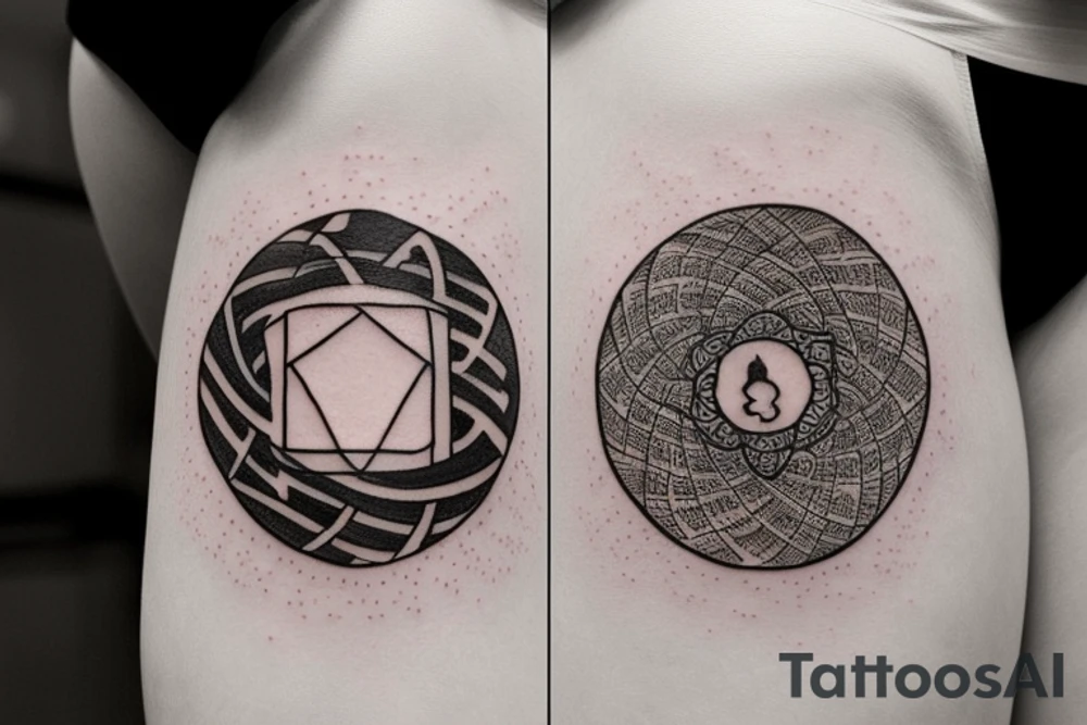 The pair tattoo design will consist of two complementary elements that represent balance and harmony when placed together. One tattoo can feature a delicate yin-yang symbol, representing the balance of opposites and the interconnectedness of life. The other tattoo can incorporate a lotus flower with its roots firmly grounded in the earth and its petals reaching towards the sky, symbolizing balance and growth. tattoo idea