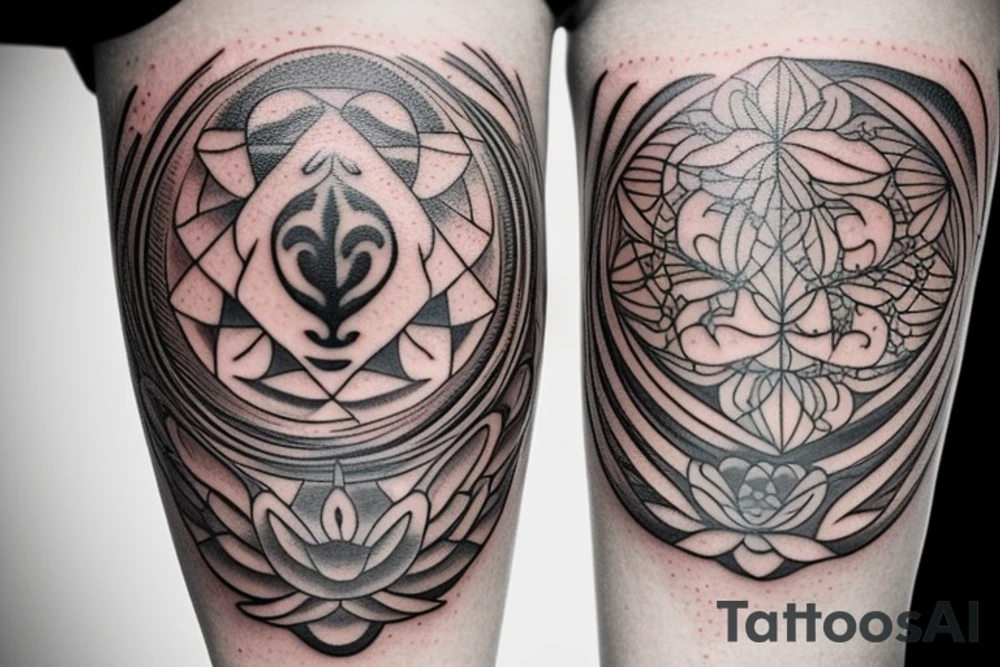 The pair tattoo design will consist of two complementary elements that represent balance and harmony when placed together. One tattoo can feature a delicate yin-yang symbol, representing the balance of opposites and the interconnectedness of life. The other tattoo can incorporate a lotus flower with its roots firmly grounded in the earth and its petals reaching towards the sky, symbolizing balance and growth. tattoo idea