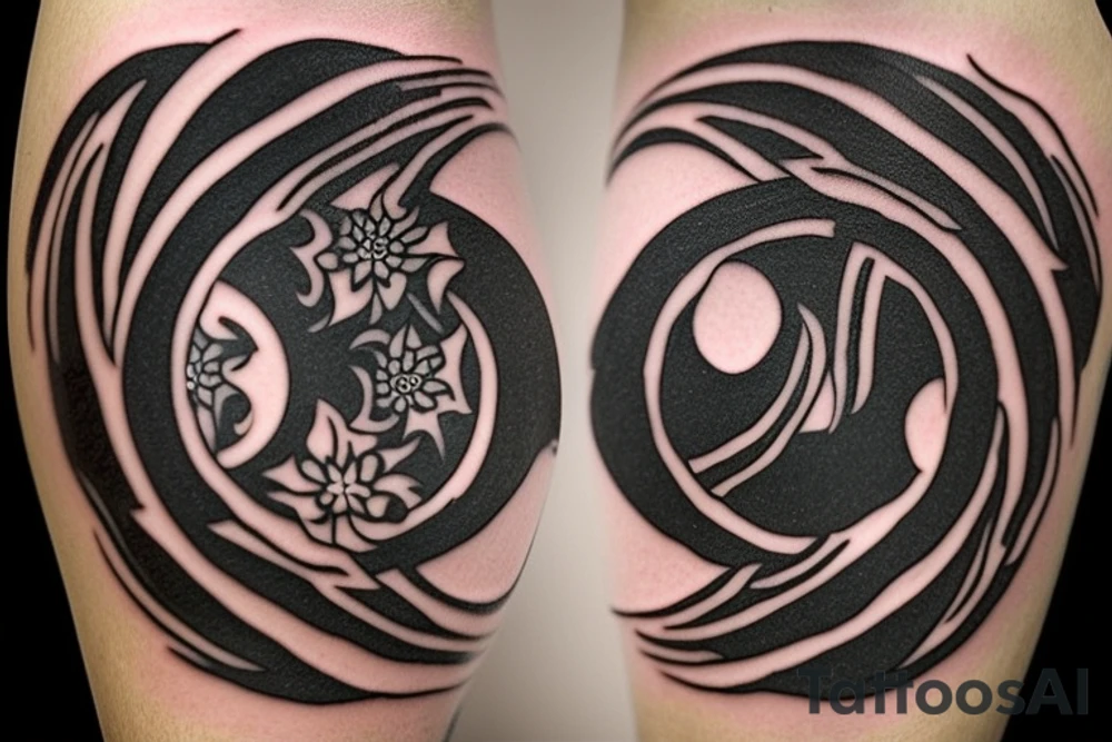 tattoo will center around the yin-yang symbol, representing the duality and interconnectedness of opposing forces. The black half of the yin-yang will seamlessly blend into the white half, and vice versa, symbolizing how each side contains a small part of its opposite. The design can be embellished with traditional Japanese elements like cherry blossoms, waves, or dragons to add a touch of Eastern culture and symbolism. tattoo idea
