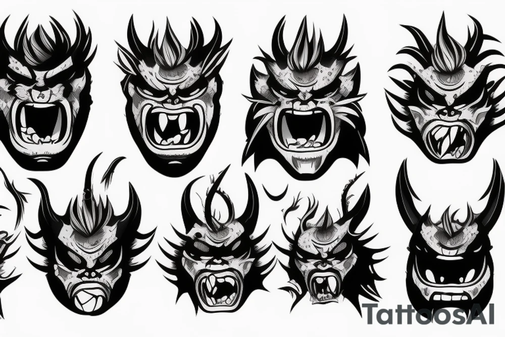 angry oni mask tattoo idea