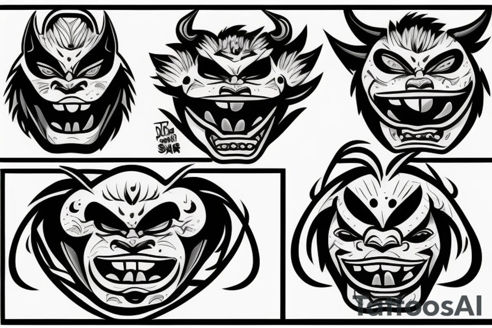 angry oni mask tattoo idea