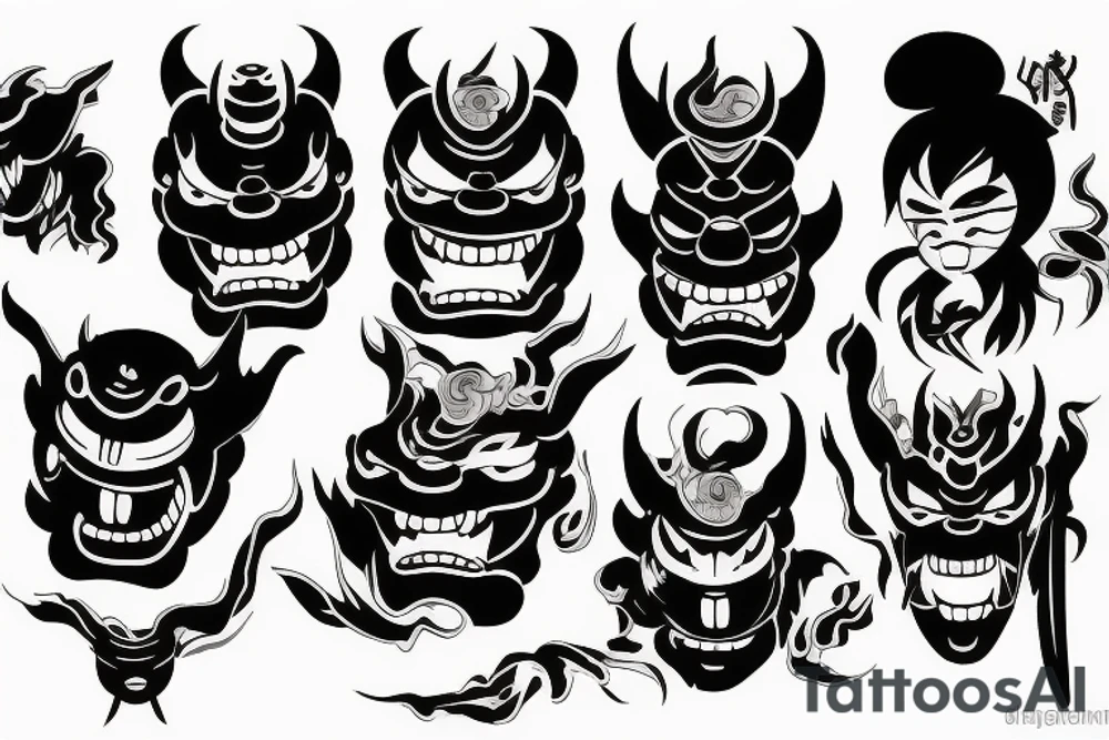 angry japanese oni mask tattoo idea
