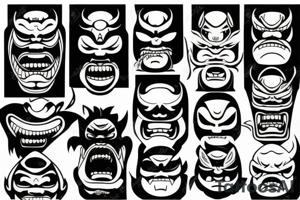 angry japanese oni mask tattoo idea