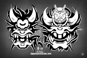 angry japanese oni mask tattoo idea