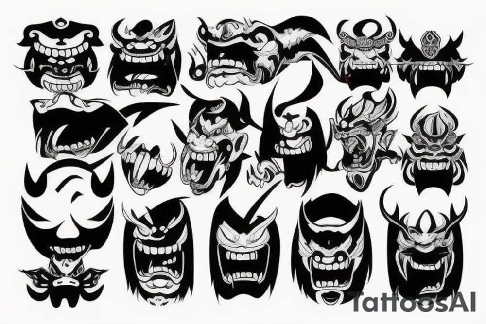 angry japanese oni mask tattoo idea