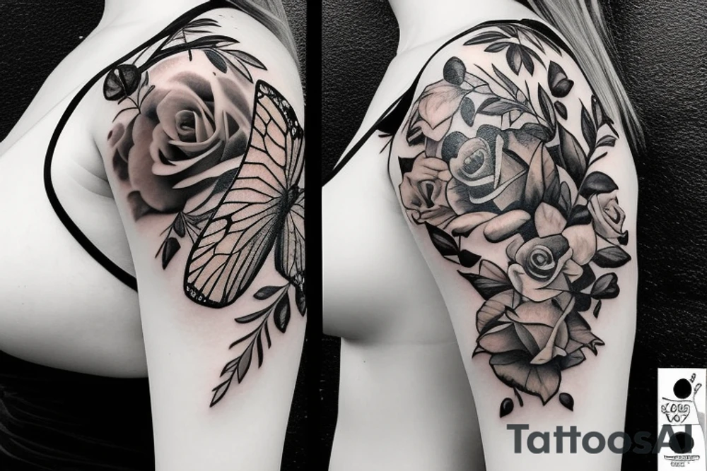 butterfly with roses, sleeve tattoo tattoo idea butterfly with roses, sleeve tattoo tattoo idea