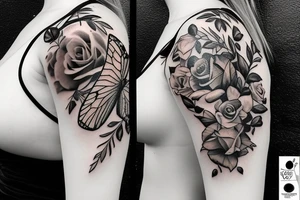 butterfly with roses, sleeve tattoo tattoo idea