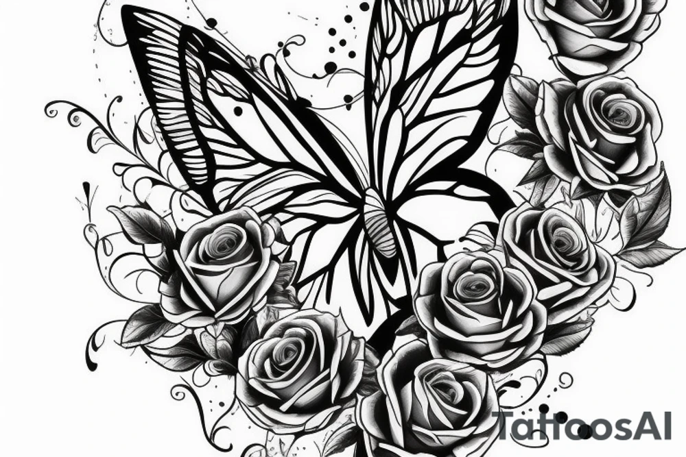 butterfly with roses, sleeve tattoo tattoo idea