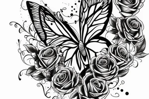 butterfly with roses, sleeve tattoo tattoo idea