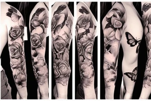 roses with butterfly, sleeve tattoo tattoo idea