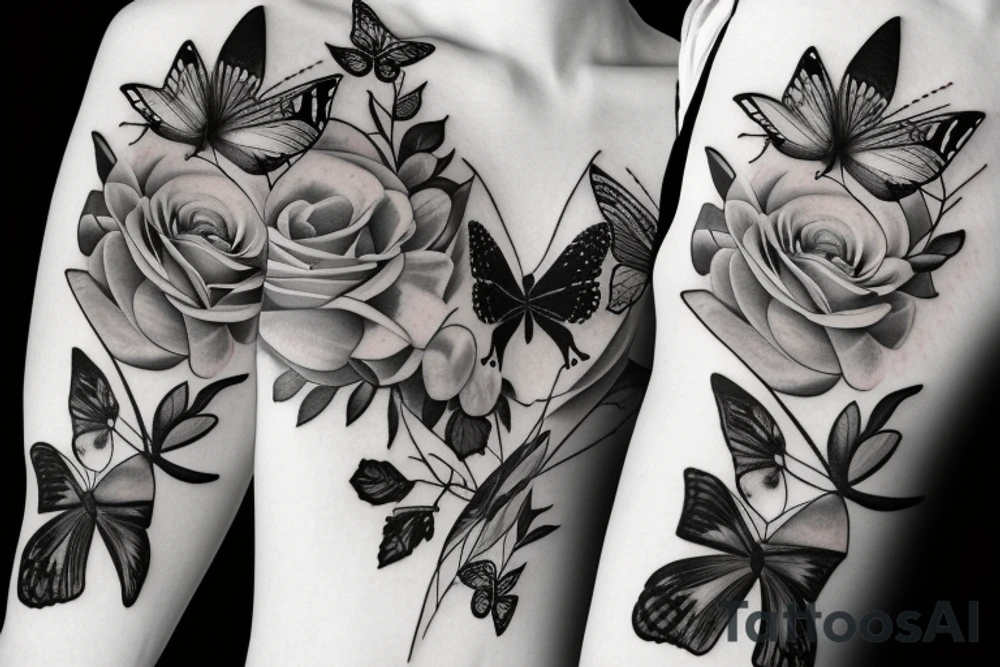 roses with butterfly in the middle, sleeve tattoo tattoo idea roses with butterfly in the middle, sleeve tattoo tattoo idea
