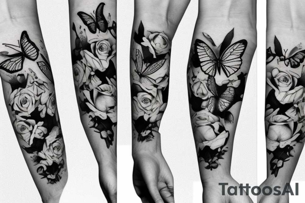 roses with butterfly , forearm tattoo tattoo idea