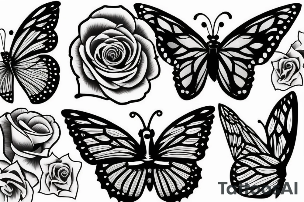butterfly with roses , sleeve tattoo tattoo idea