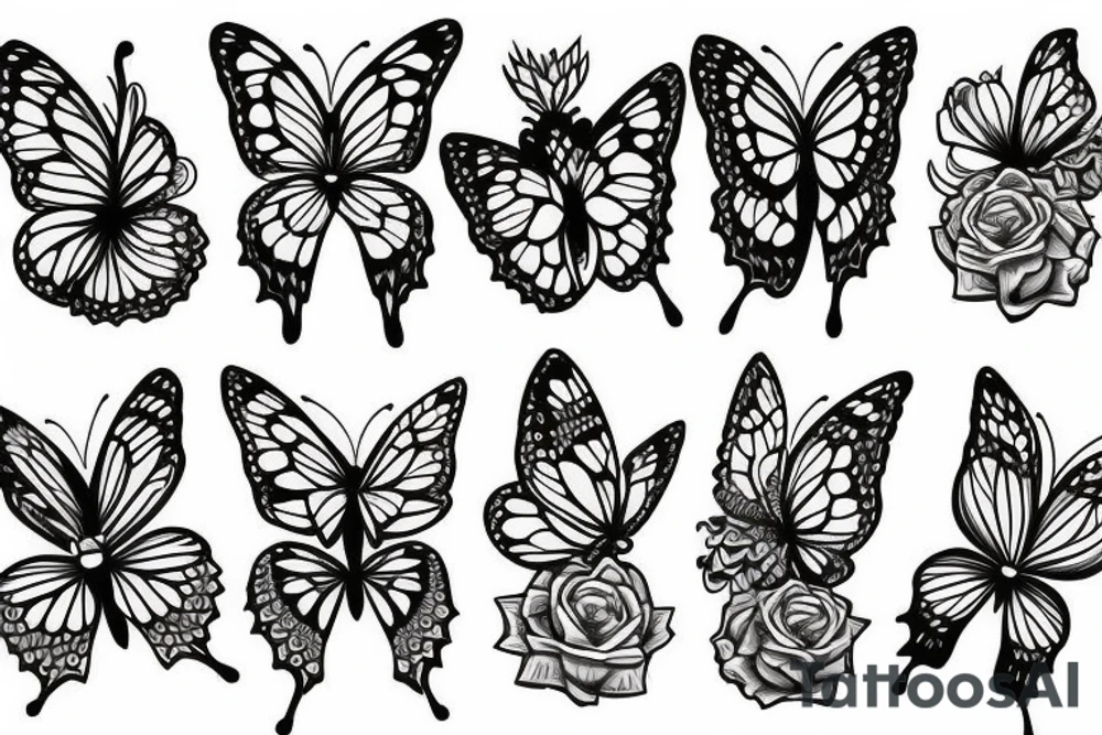 butterfly with roses , sleeve tattoo tattoo idea
