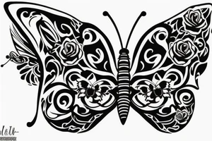 butterfly with roses , sleeve tattoo tattoo idea