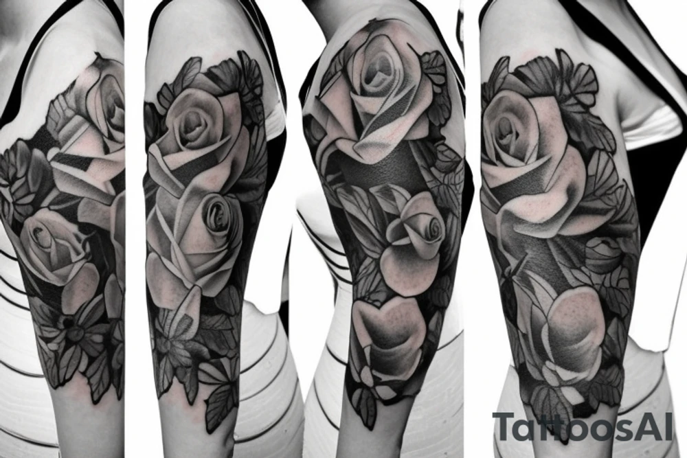 roses with butterfly , sleeve tattoo tattoo idea