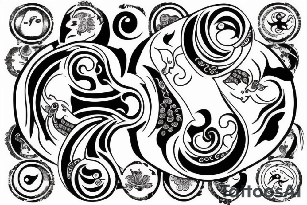 Ying yang symbol with cancer astrology tattoo idea